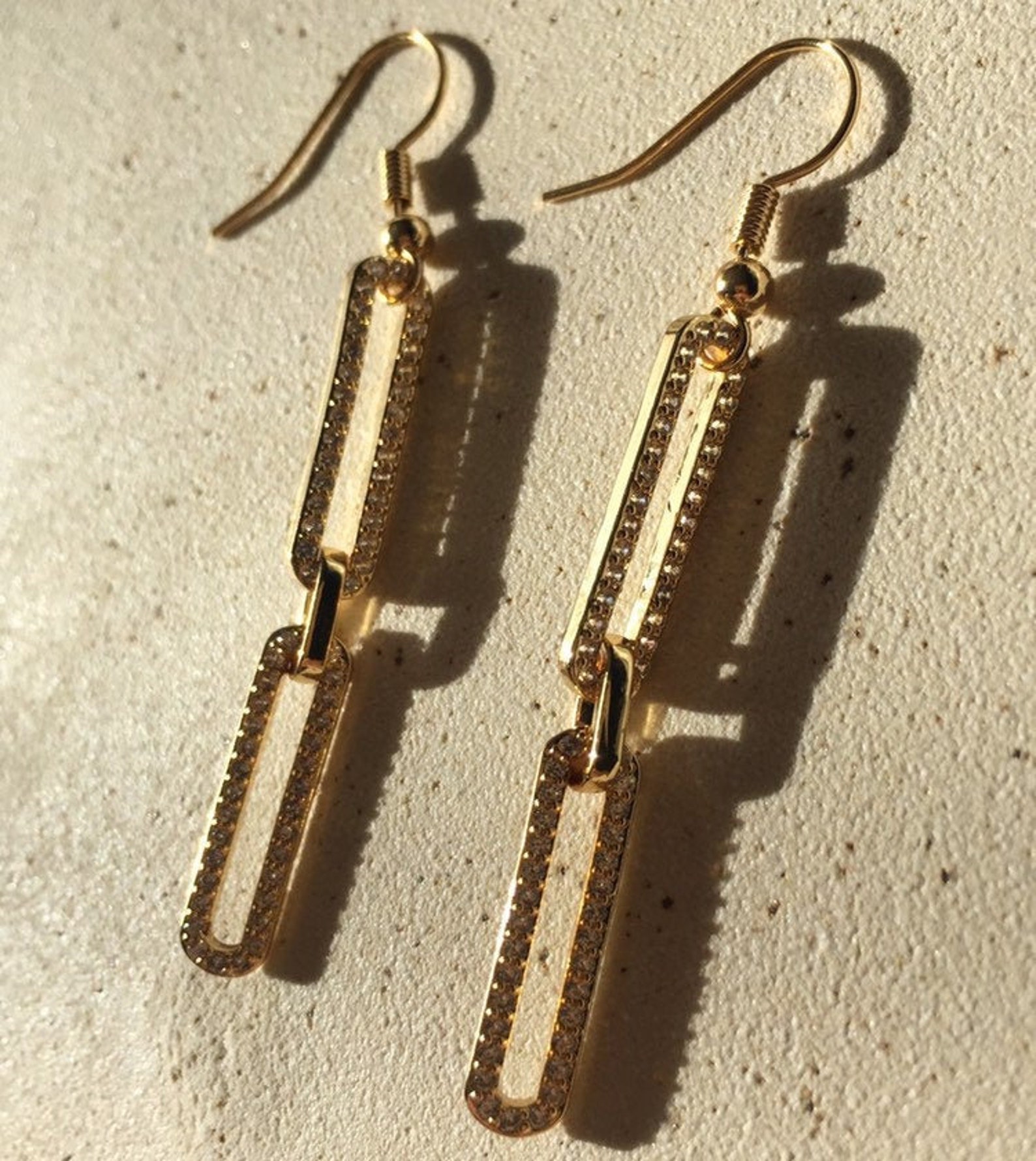 Cz Paperclip Chain Earrings Dangle Drop Earrings Gold Etsy