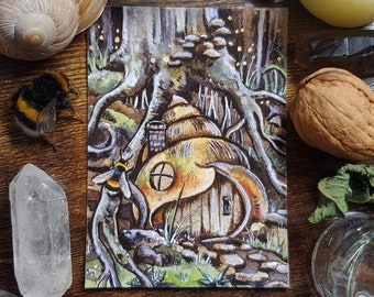 ACEO / KaKAO cards (editions) - Snail Shell, Fairy House, Bee, Fantasy ATC, Artisttradingcard, Trading Card, Miniature Art