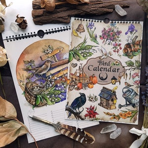 Wall calendar with bird illustrations in DIN A4 - illustrated birthday calendar, perpetual calendar, monthly calendar, perpetual, no AI