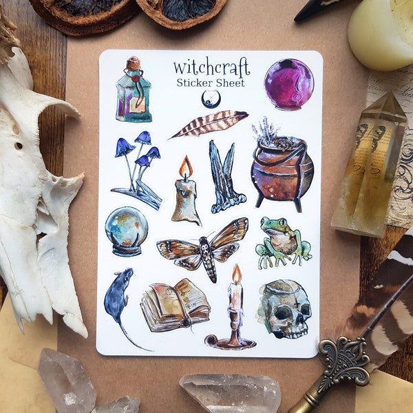 Sticker Sheet Witchcraft - Hexe Aufkleberblatt, Magische Aufkleber, Zauberspruch, Witchy Sticker, Bullet Journal, Scrapbook Stickers