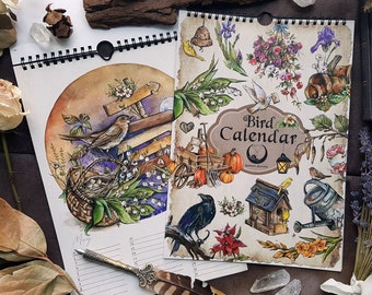 Wall calendar with bird illustrations in DIN A4 - Illustrated birthday calendar, perpetual calendar, monthly calendar, everlasting, no AI