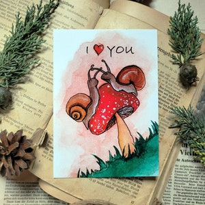 Postal caracol amor, te amo, te amo, tarjeta de felicitación, caracol, corazón, hongo, pareja, cariño, persona favorita, harena