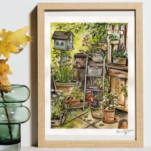 Giardino delle erbe (stampa originale e artistica) - Giardino, giardinaggio, regalo disegnato a mano, natura, piante, illustrazione botanica, Harena