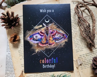 Colorful Birthday Happy Birthday Moth Birthday Card Gothic Moon Happy Birthday Colorful Harena