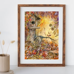 Igel (Original & Kunstdruck) - Herbst, Herbstliebe, Autumnvibes, Kunst, Illustration, Tiere, Vogelhaus, Wandbild, Zeichnung, Aquarell