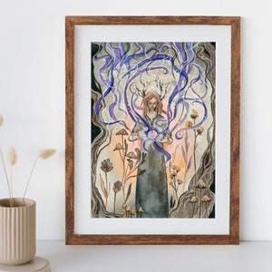 Schlaf (Original & Kunstdruck) - Kunst, Illustration, Fantasy, Mädchen, Pilze, Karte, Wandbild, Wanddeko, Zeichnung, Aquarell, Märchen