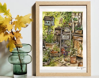 Herb Garden (Original & Fine Art Print) - Garden, Nursery, Gift Hand Drawn, Nature, Plants, Botanical Illustration, Harena
