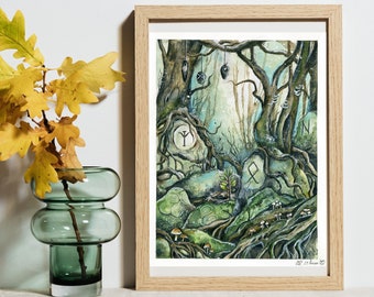 Runes (art print) - Illustration, Rune, Magic Forest, Magic, Fantasy, Characters, Mythology, Mystical, Fairytale Forest, Harena