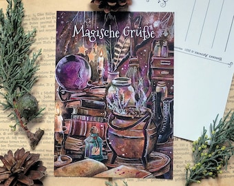 Postcard Magical greetings, magic potion, magic, sorcery, witchcraft, witchcraft, witch's kitchen, greeting card, gothic, magic, harena
