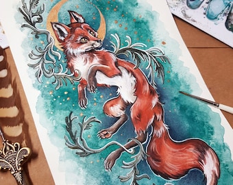 Fuchs (Kunstdruck) - Fuchskunst, Fuchsliebe, Illustration, Fuchs Poster, Waldtiere, Giclée, Tattoo Art, No AI, handgezeichnet