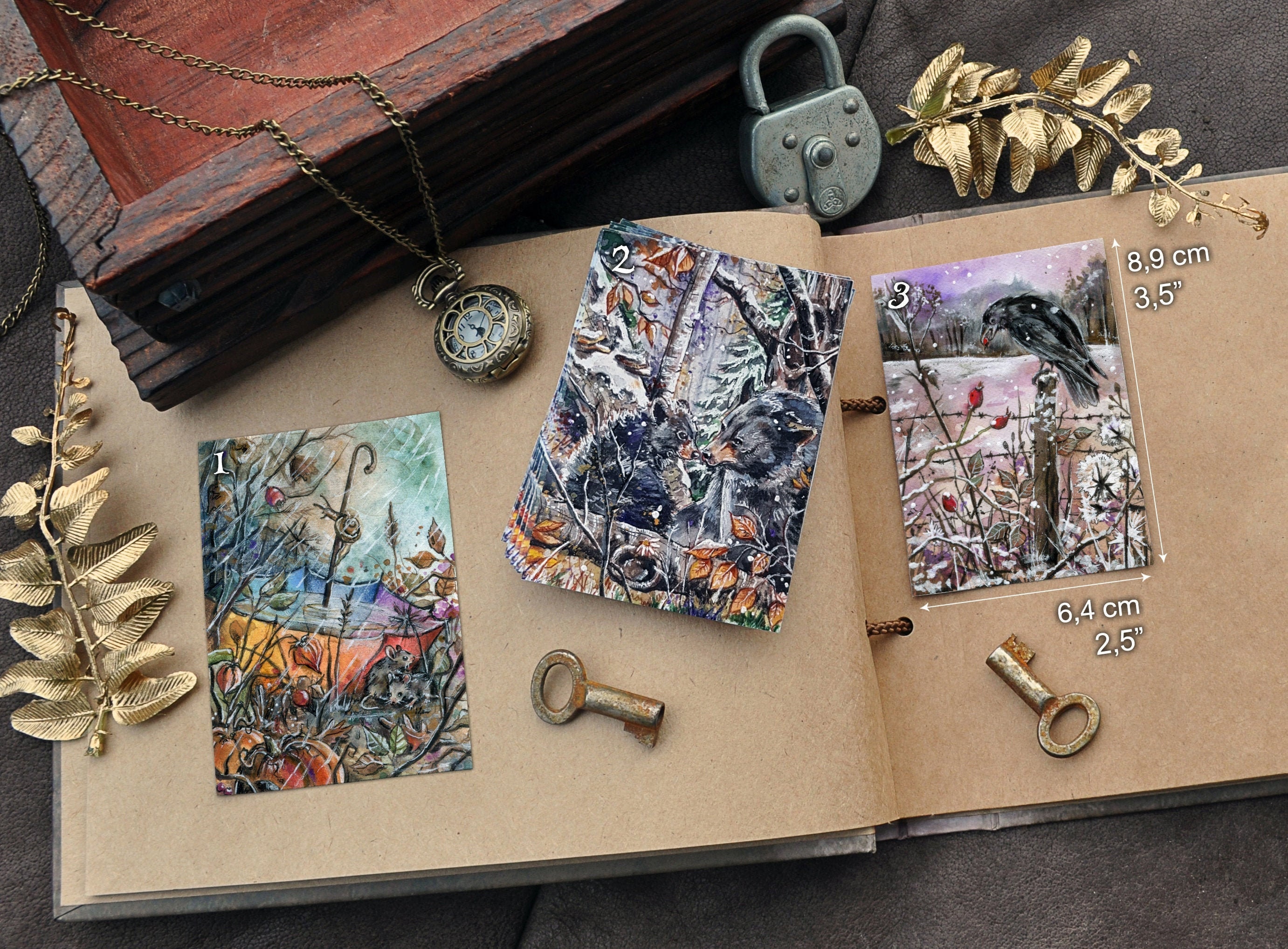 ACEO / KaKAO Cards (Editions) - Animals, Forest Animals, Fantasy Art, Harena, Tradingcard, Map, Miniature Art, Trading Card, Fairy Tales, Illustration