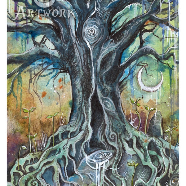 Baum (Original & Kunstdruck) - Creepy Art, Gothic, Lebensbaum, Wurzeln, Quelle, Kunst, Zeichnung, Fantasyart, Magisch, Illustration, Harena