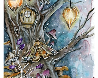 Art Print Limited Edition ONLY 10: Lights Moth Tree, Large Format 31.5 x 45 cm, Harena, Harena's Artwork
