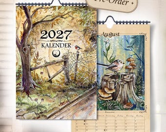 Calendario 2027 A4 PREVENTA, Calendario de pared ilustrado, Calendario artístico, Calendario mensual, Decoración de pared, Planificador anual con fases lunares, sin IA