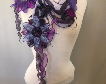 Handmade Chenille Lightweight Flower Scarf