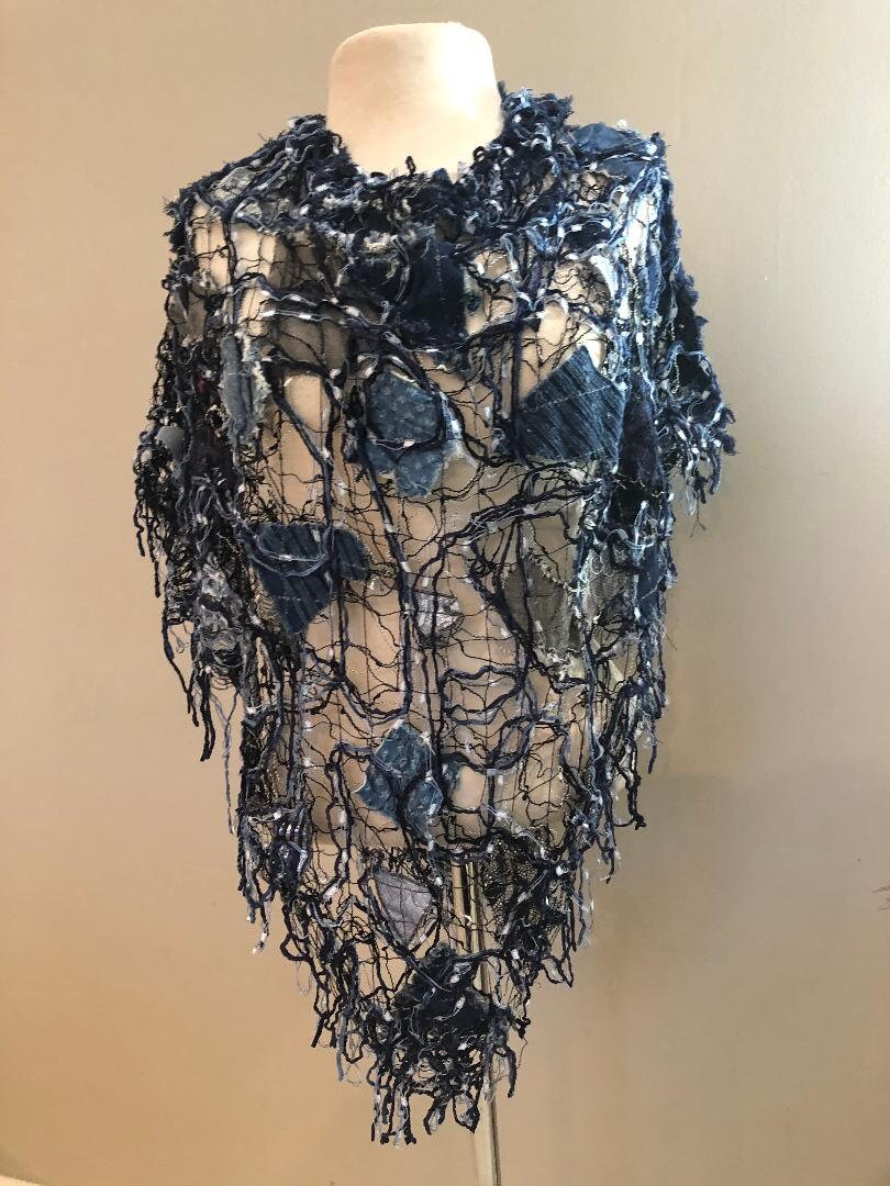 Handmade Chenille ,Topper, Poncho, Made in the USA, One of a Kind, Machine Washable,Womens Clothing