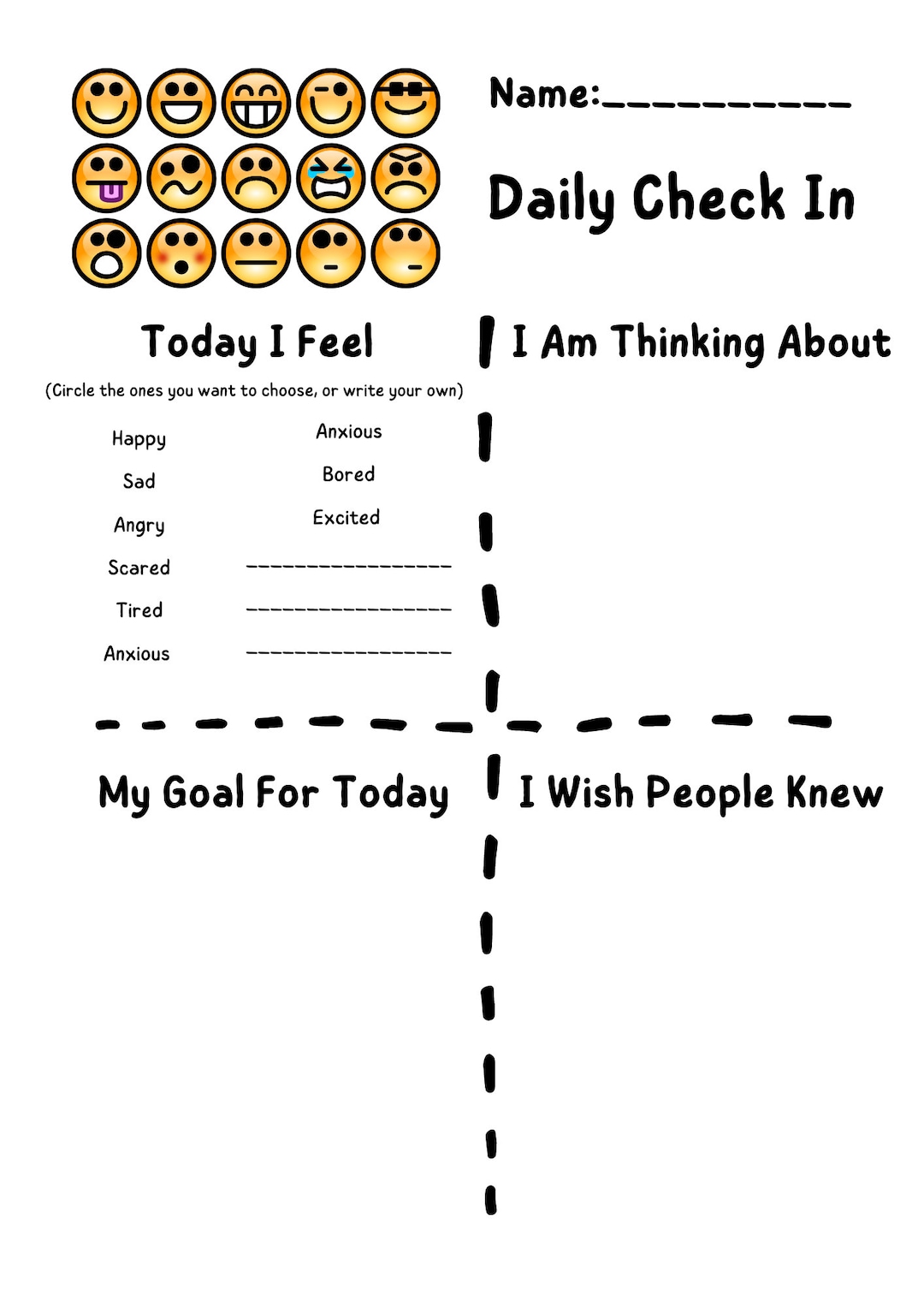 Daily Check in for Kids Digital Download and Print PDF Worksheet Daily Check in for Kids Digital Download and Print PDF Worksheet