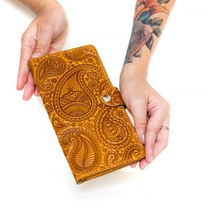 Portefeuille en cuir personnalisé, Portefeuille jaune pour femme, Portefeuille avec enveloppe pour espèces, Portefeuille à monogramme, Portefeuille long, Étui pour téléphone portable, Porte-monnaie en cuir