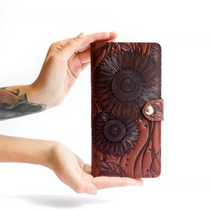 Portefeuille personnalisé motif tournesol pour femme Portefeuille minimaliste mignon pour femme Portefeuille en cuir cadeau pour femme Portefeuille long en relief