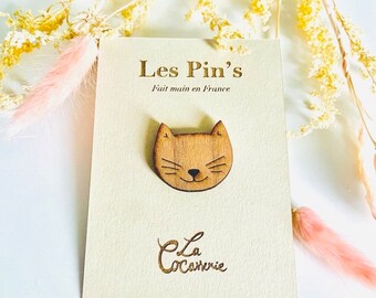 Pins en bois petit chat / pin’s / badge bois fait main