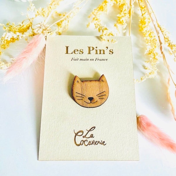 Pins en bois petit chat / pin’s / badge bois fait main