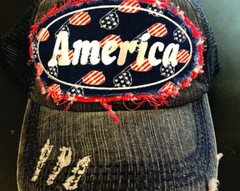 Women's Ponytail "America" Patch Hat