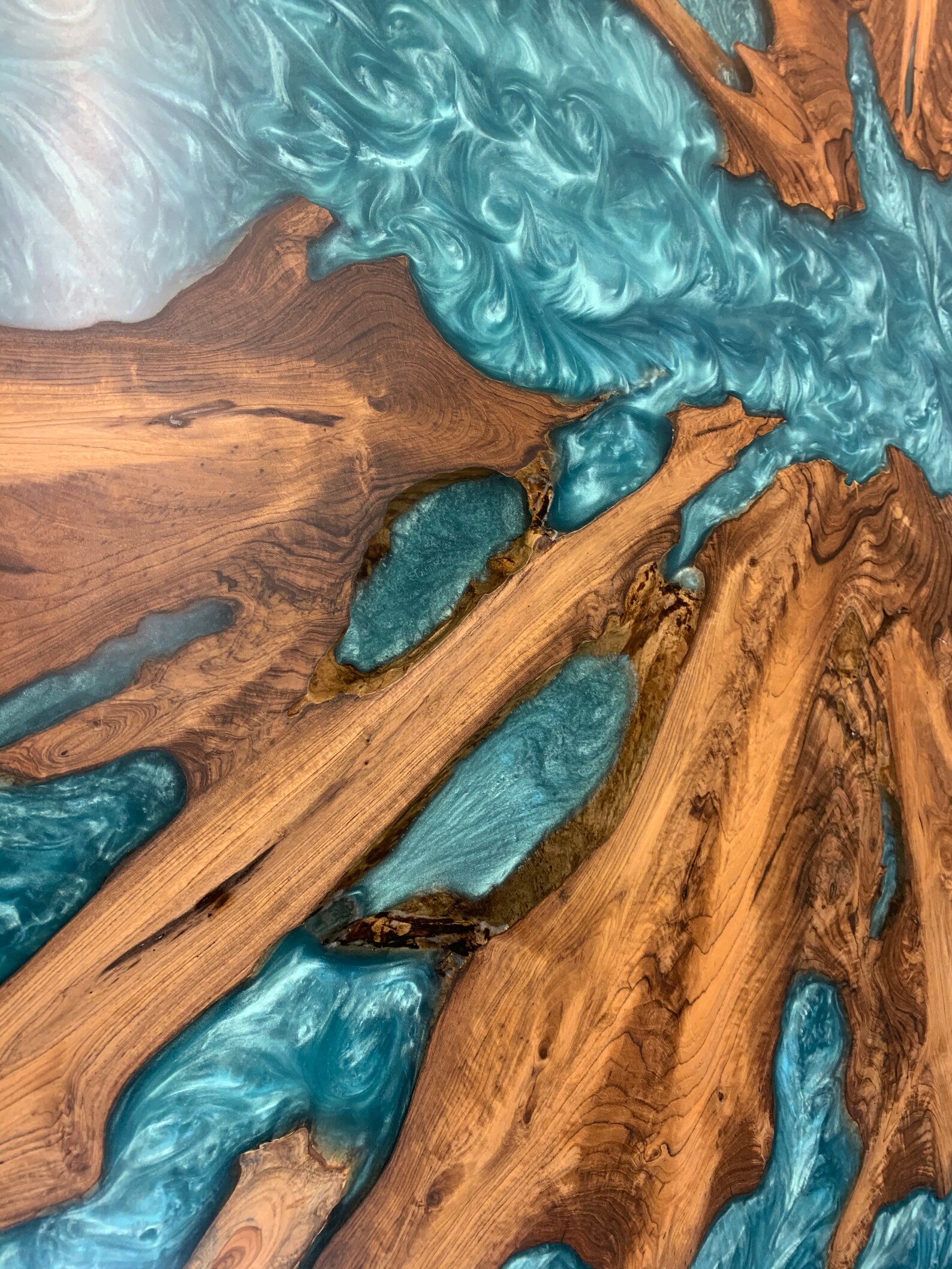 Bespoke Epoxy Table/ Sparkling Blue Epoxy Resin Table/epoxy Resin Teak