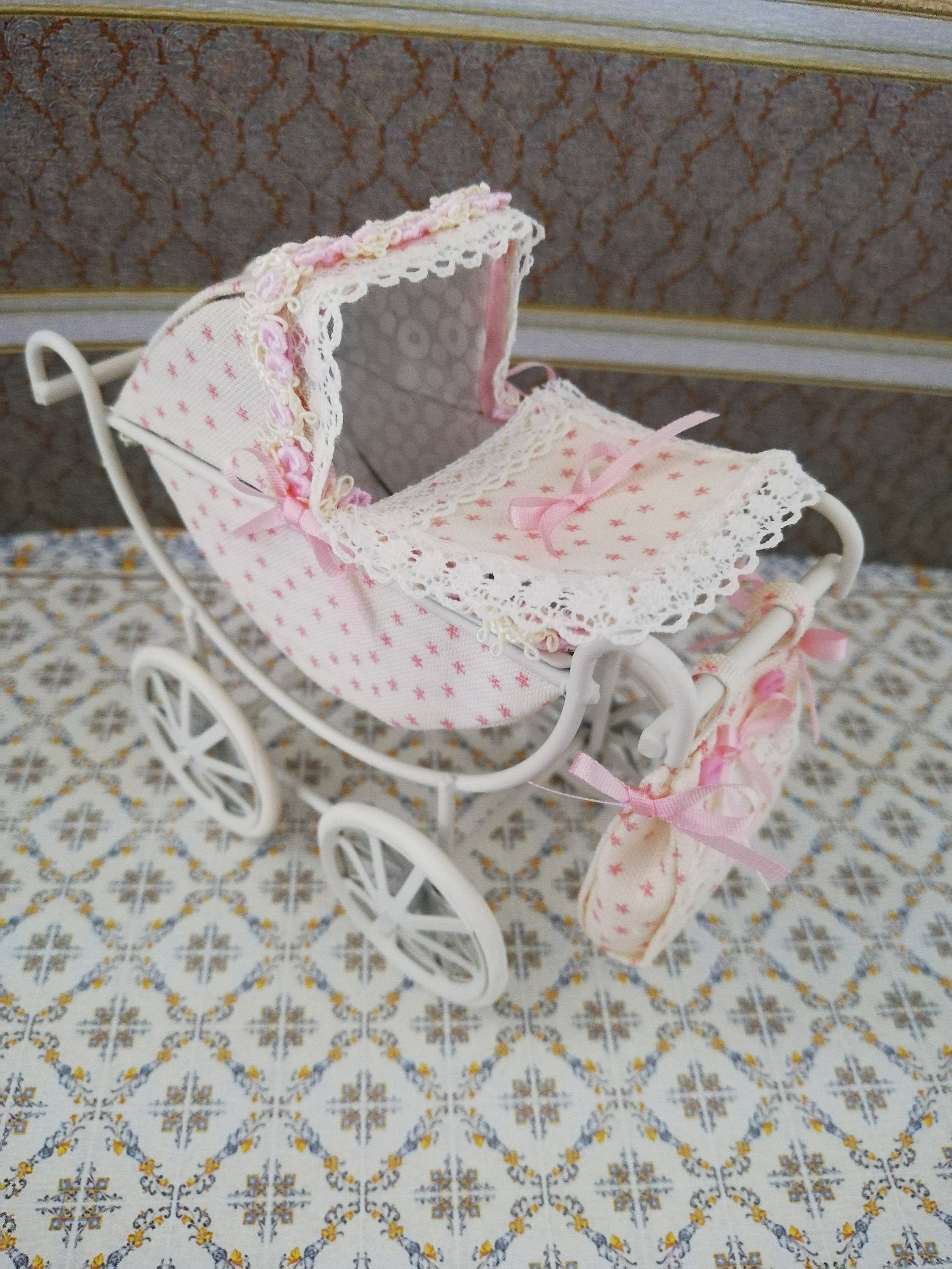 Miniature dollhouse baby stroller 1/12 scale Etsy