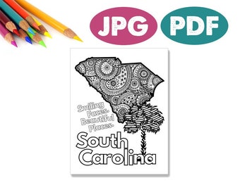 South Carolina Coloring Page | Coloring for Adults | Coloring for Kids | State of South Carolina