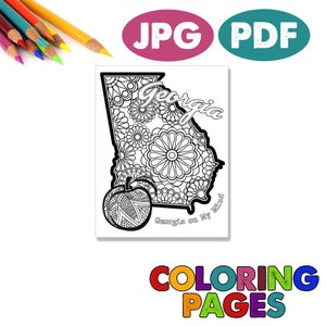 Georgia Coloring Page | Coloring for Adults | Coloring for Kids | State of Georgia