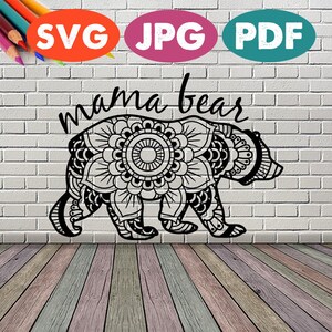 Mamãe Ursa | Padrão de mandala | Corte de vinil | Modelo de pintura | Transferência de vinil | SVG, PDF, JPG