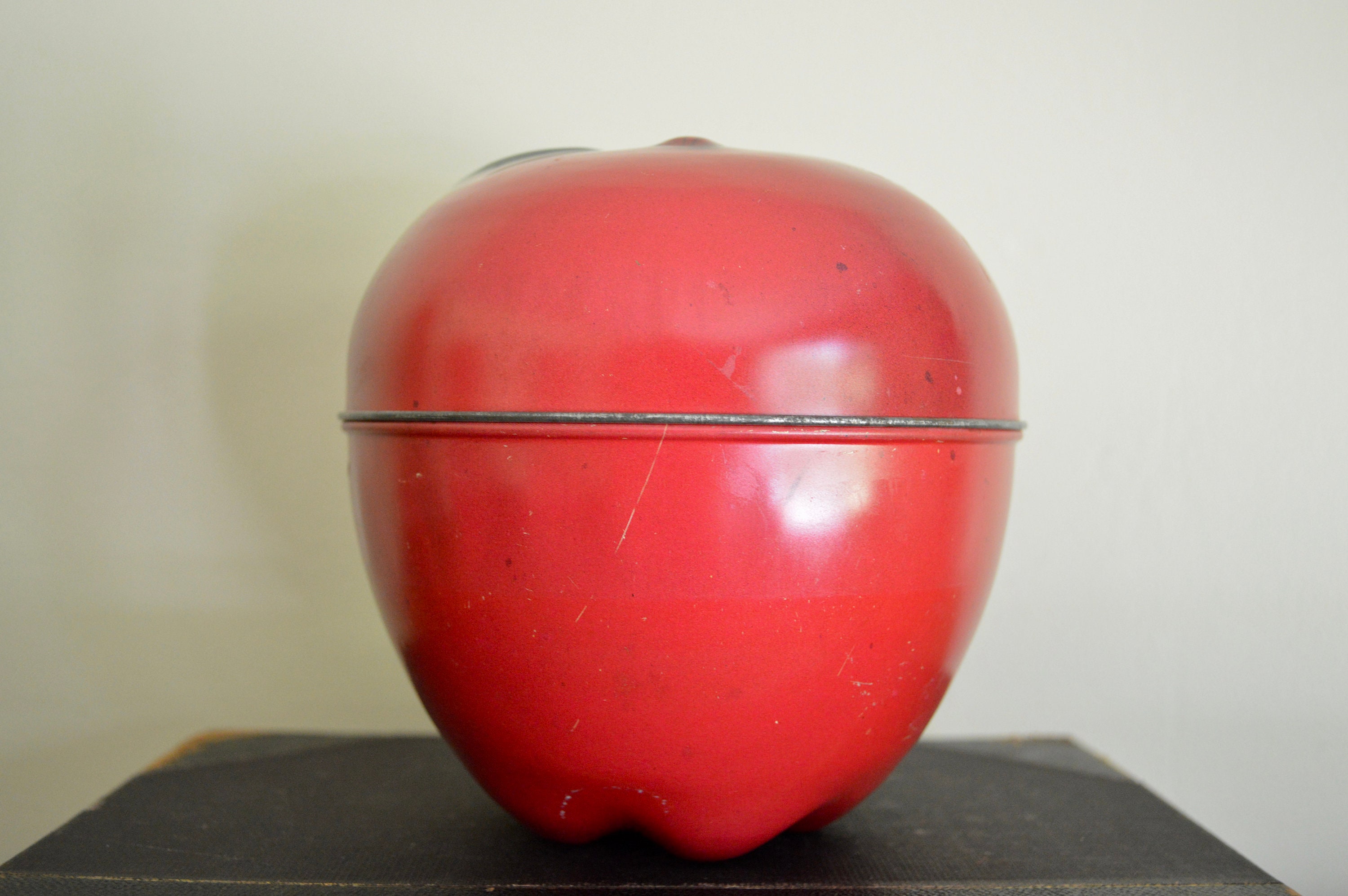 Vintage Apple Shaped Tin Storage Container Etsy