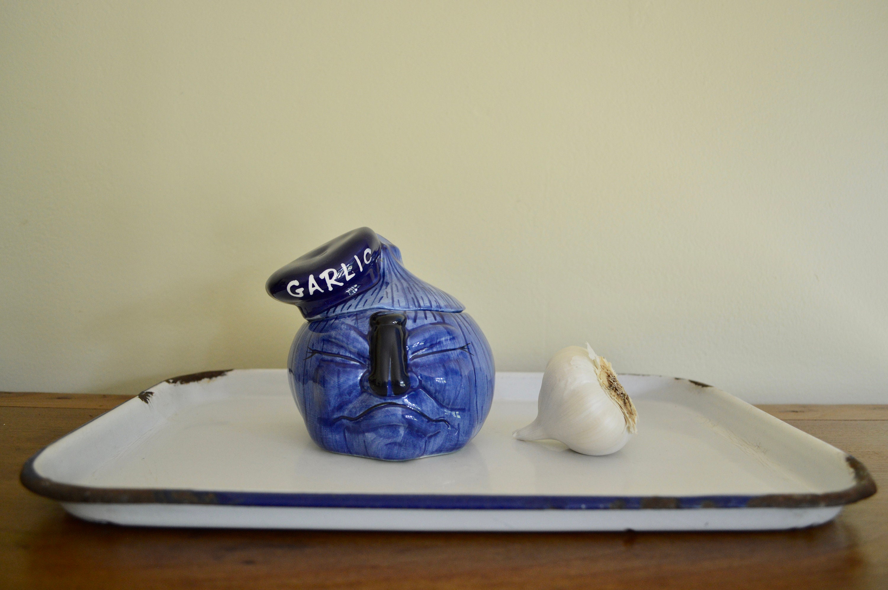 Vintage Blue Ceramic Garlic Keeper Etsy