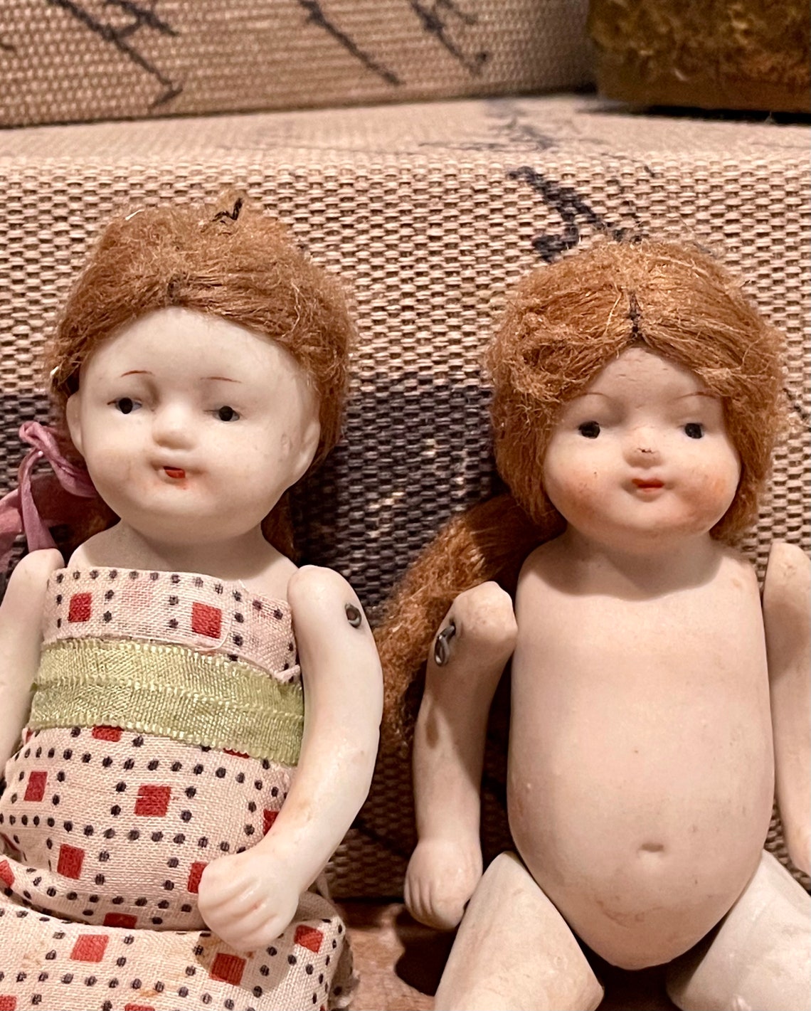 Nippon Dolls, Bisque, Wirejointed, 5 Dolls With Hair, Made in Japan