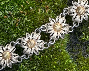 TRES RARE, antiquité, suédoise, argent, bracelet délicat en filigrane floral, avec des motifs floraux complexes.
