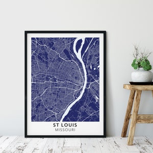 St Louis Map Wall Art, Sky Navy, Downloadable Print, Minimalist Modern Map Poster