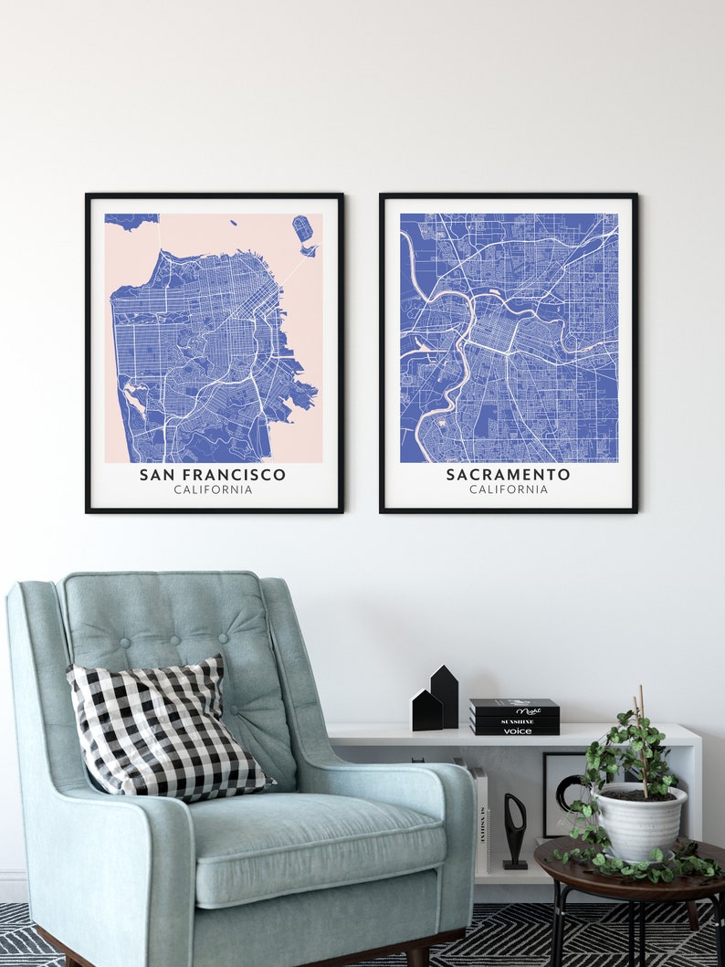 San Francisco Map Wall Art Pink Denim Downloadable Print Etsy