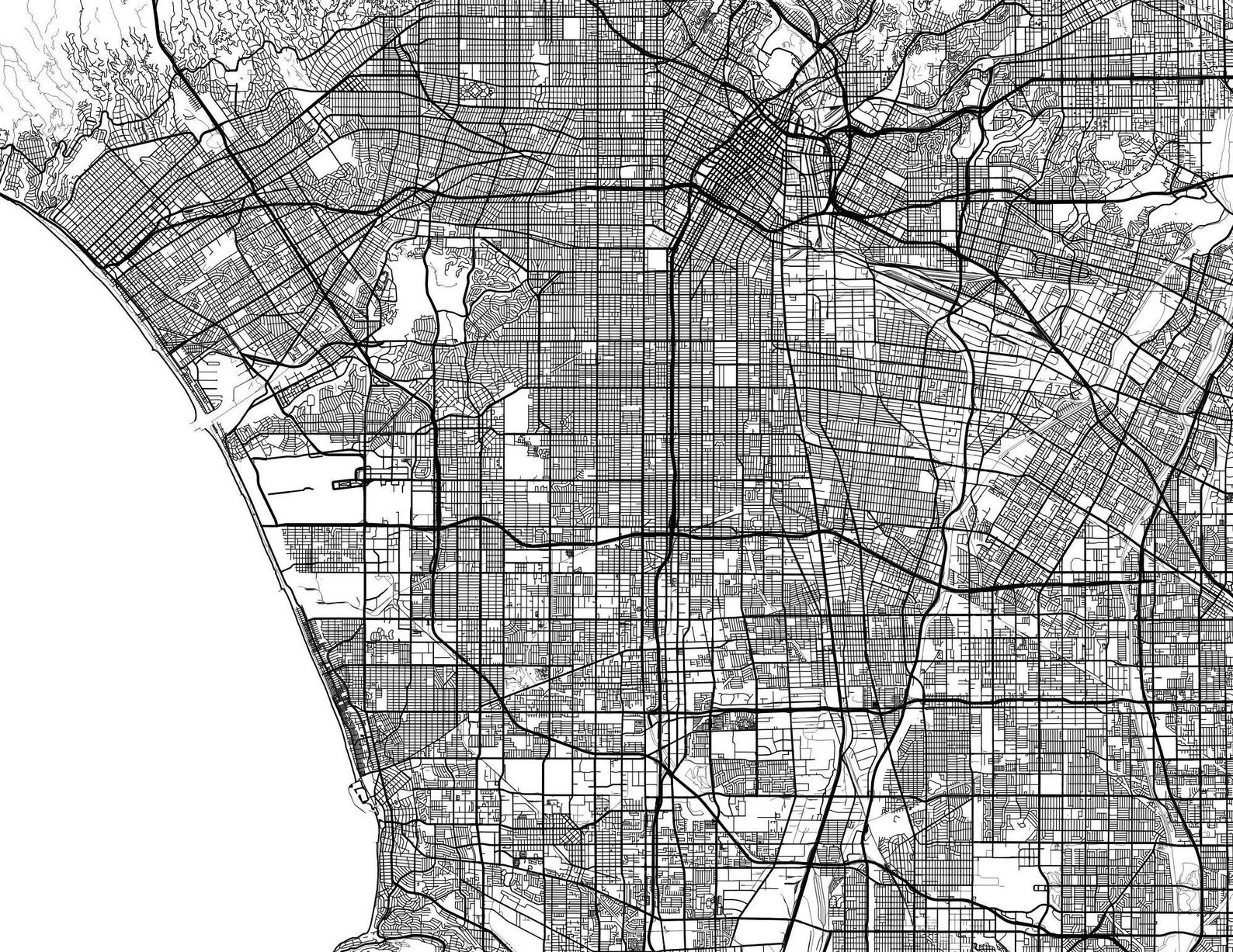 Los Angeles Map Black &amp; White Downloadable Print Minimalist - Etsy