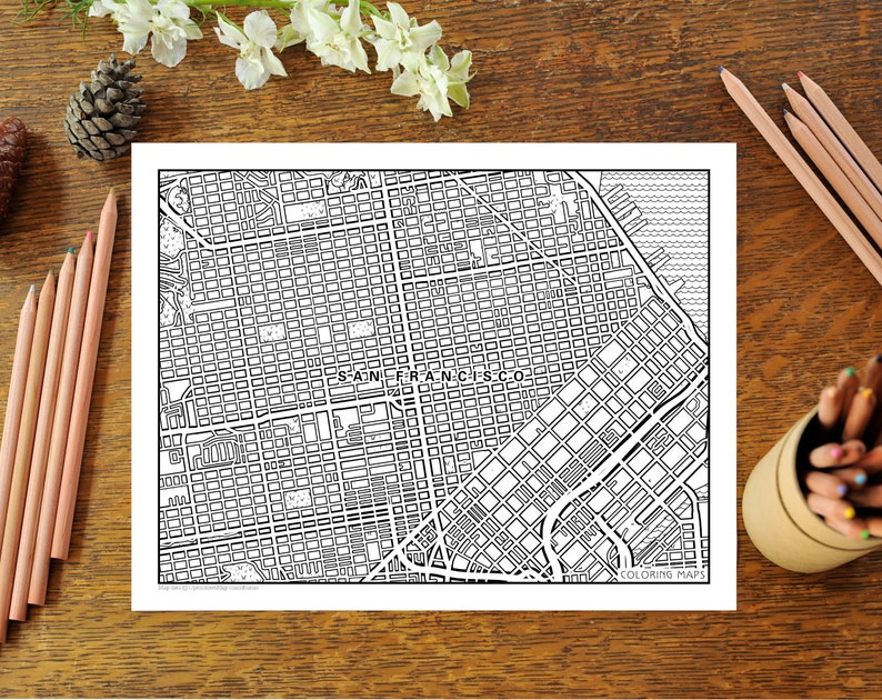 5 Pack Bay Area Map Coloring Pages for Adults, Street Map, City Maps ...