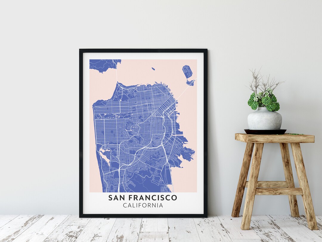 San Francisco Map Wall Art Pink Denim Downloadable Print Etsy