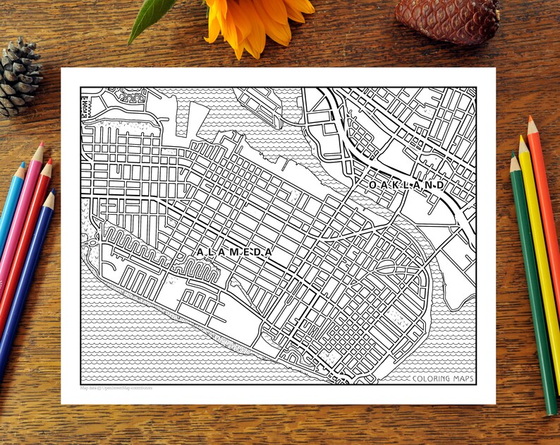 5 Pack Bay Area Map Coloring Pages for Adults, Street Map, City Maps ...