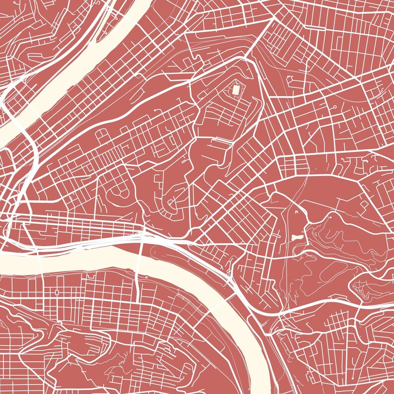 Pittsburgh Map Wall Art Bone Rust Downloadable Print Etsy