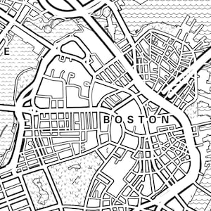 Boston Downtown Map Coloring Page Adult Coloring Page | Etsy