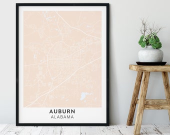 Auburn Alabama Map Wall Art, Sky Dusty Pink, Downloadable Print, Minimalist Modern Map Poster