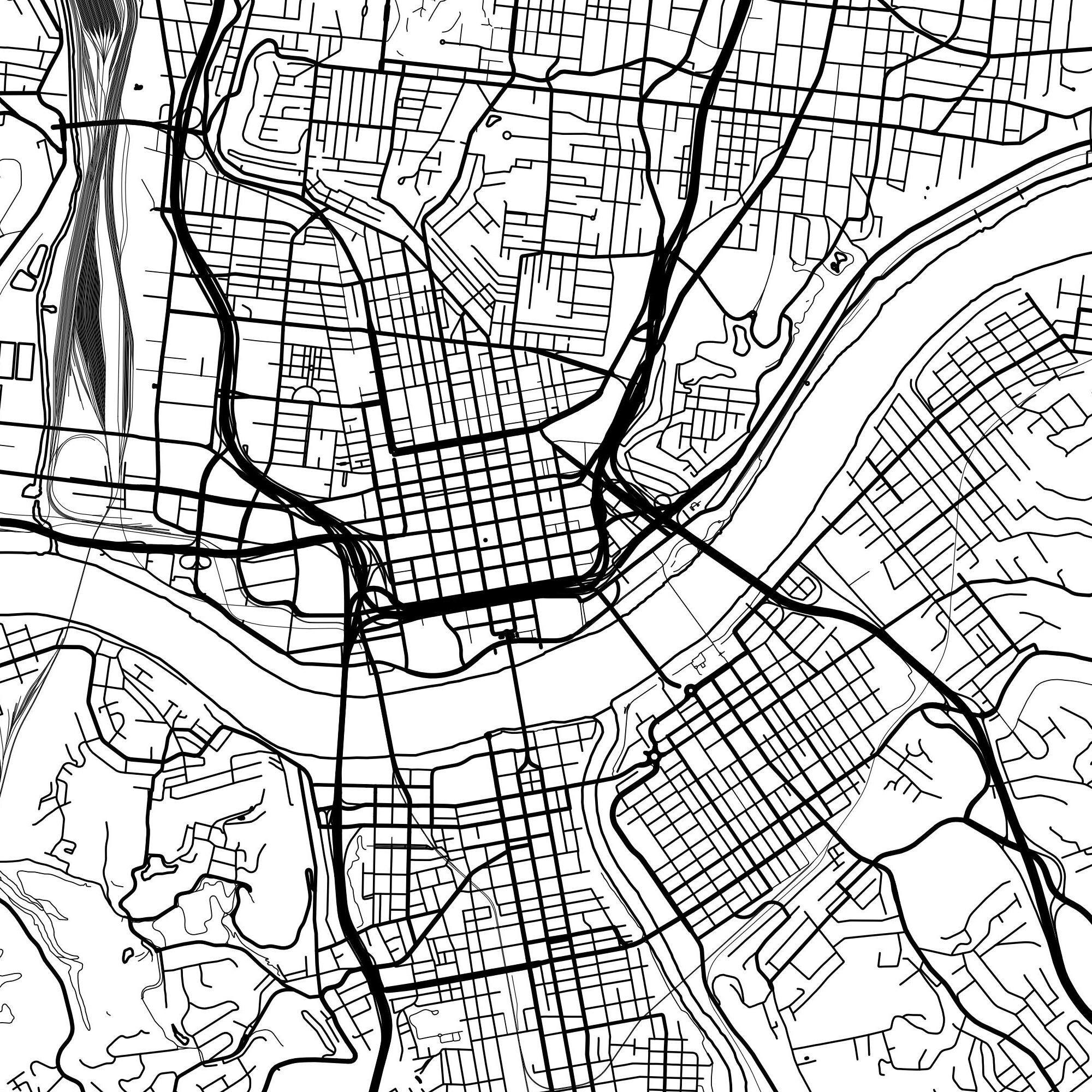 Cincinnati Map Black & White Downloadable Print Minimalist Etsy