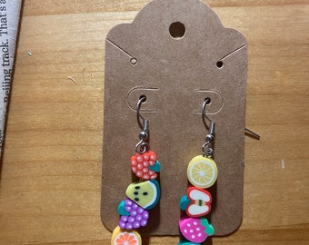 Mismatched Clay Fruit Bead Earrings