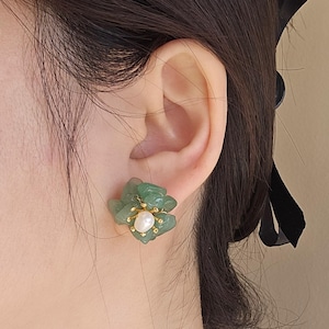 Dewy Blossom Earrings | Aqua Blue / Mint Green / Golden Yellow | Korean Hanbok Style