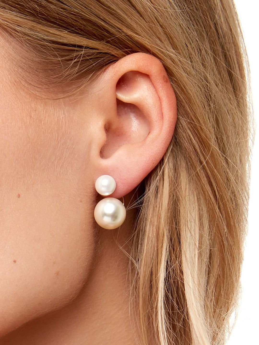 Two in One Pearl Ear Jacket Earring Elegant Stud Earrings Gold, Silver