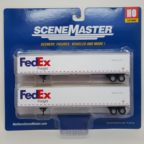 Walthers SceneMaster 1/87 HO Scale FedEx Freight 53' Stoughton Trailer 2-Pack w/ Different Numbers - Assembled - Includes Landing Gear!