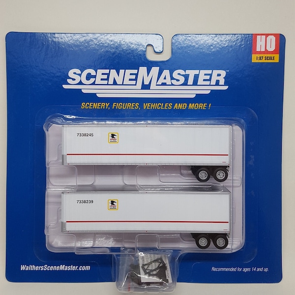 Walthers SceneMaster 1/87 HO Scale United States Postal Service USPS 40' Trailmobile Trailer 2-Pack - Assembled - Includes Landing Gear!